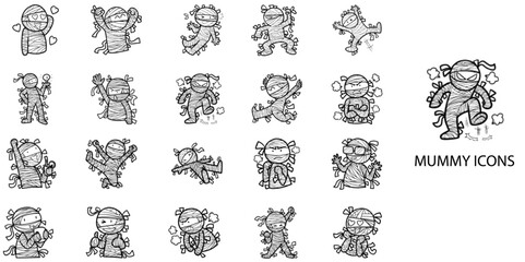 Mummy simple New concept 24 hand drawn icons set .Vector illustration.