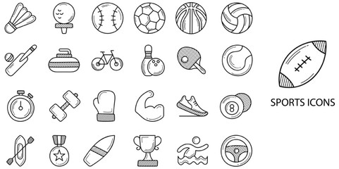 Sports simple New concept 24 hand draw icons set .Vector illustration.	