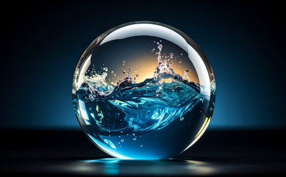 Artistic Water Splash Encapsulated in a Transparent Sphere