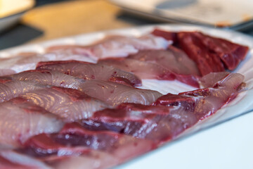 yellowtail sashimi on the dish