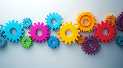Colorful Gears Arranged in a Row on a Light Background