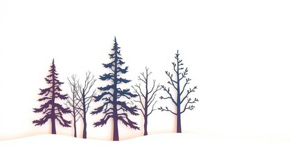 Fototapeta premium Layered paper cut silhouettes of winter trees against a white background, elegant, twigs