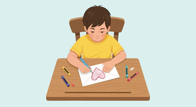 Adorable Boy Drawing a Heart Creative Child Art - Powered by Adobe
