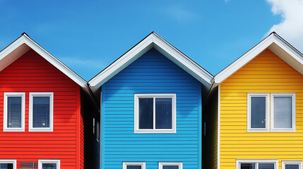Row of Colorful Houses Against a Clear Blue Sky