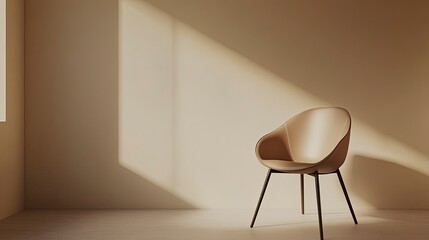 Minimalist room with a single chair bathed in sunlight