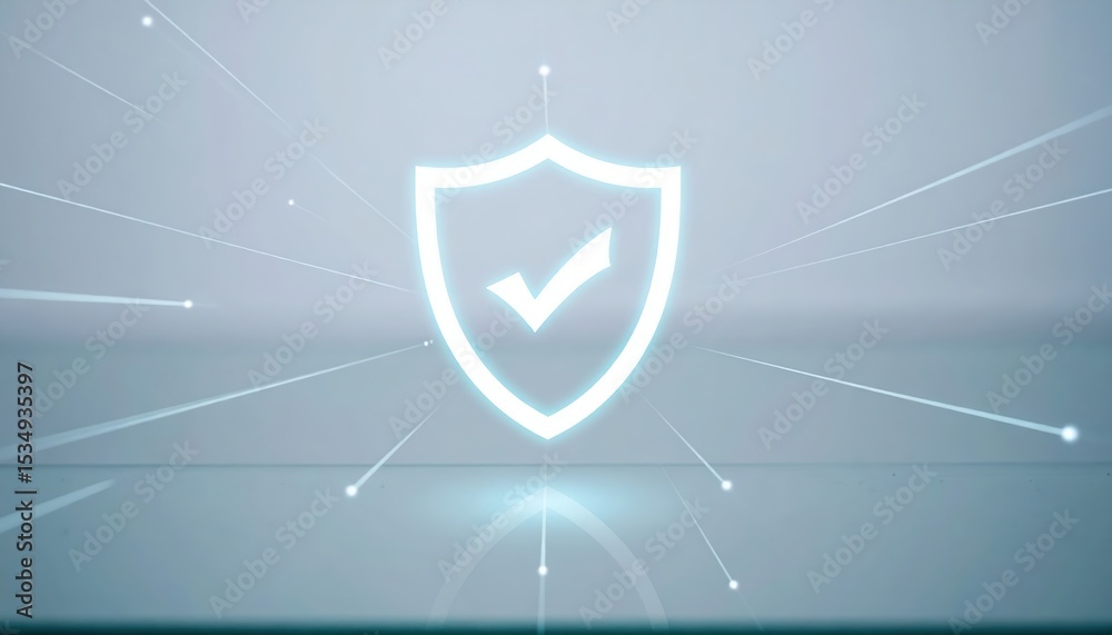 Poster digital security shield icon with check mark symbol representing protection and cybersecurity concep