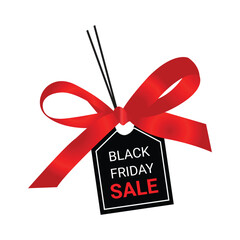 Red ribbon and bow for gift decoration and holiday celebration price tag