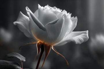 Fototapeta premium Elegant White Rose Close up Monochrome Floral Photography Nature Detail