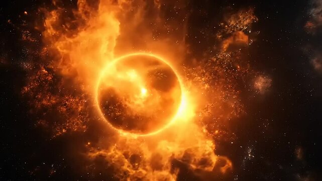 Stunning cosmic view of a fiery sun surrounded by vibrant solar flares in deep space