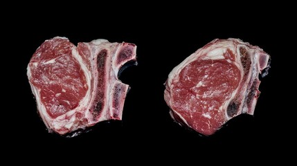 Fototapeta premium Delicious raw lamb chops ready for grilling showcase succulent meat texture and bone detail perfect for culinary websites or cookbooks