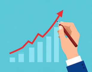 Hand Drawing Growing Business Graph On Light Blue Background