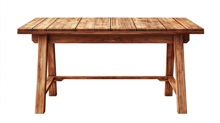 Vintage wood dining table texture, realistic illustration isolated on white