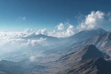 High mountain range with clouds.