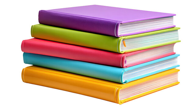 Stacks of colorful books with transparent background