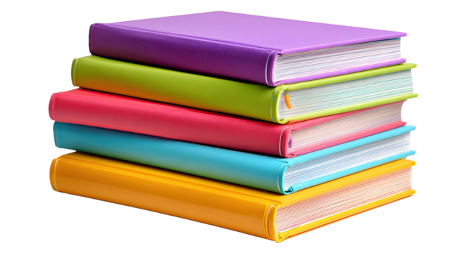 Stacks of colorful books with transparent background