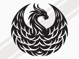 Obraz premium Majestic Dragon Silhouette with Curled Tail and Wings for Mythical Fantasy and Tattoo Art Vector, Dragon Scale SVG