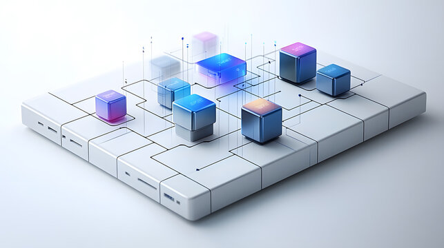 Interconnected Cubes on a Grid Platform Representing Data Networking