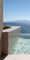 Relaxing view from a luxury villa overlooking the ocean during bright sunny weather