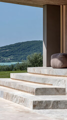 Elegant stone steps lead to serene landscape views in tranquil outdoor setting