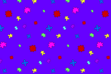 Pattern with colorful scattered jigsaw puzzle pieces, abstract pattern. Perfect for concepts of teamwork, connection, game, strategy, collaboration, and education design elements, texture, textiles.