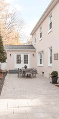 Cozy outdoor patio setup in a residential area during autumn with peaceful surroundings