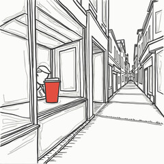 Street Cafe, cafeteria wall. Vector Concept with Street Art and Coffee Theme Illustration

