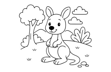 Coloring page of cute kangaroo for kids coloring book