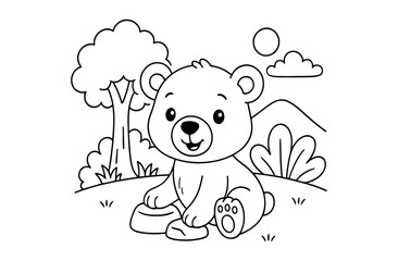 Coloring page of cute bear for kids coloring book