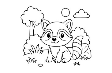 Coloring page of cute raccoon for kids coloring book