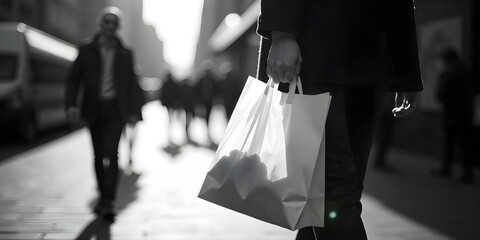 Naklejka premium Plastic Bag Use in Urban Street Scene