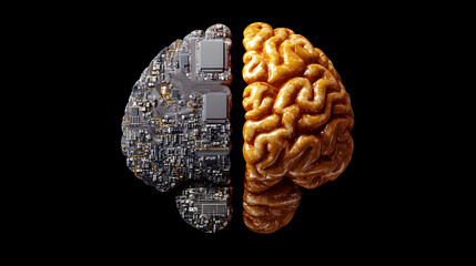 Split Brain Concept: One Side Circuit Board, One Side Organic Tissue