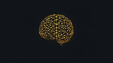 Golden brain model with interconnected nodes against a dark background