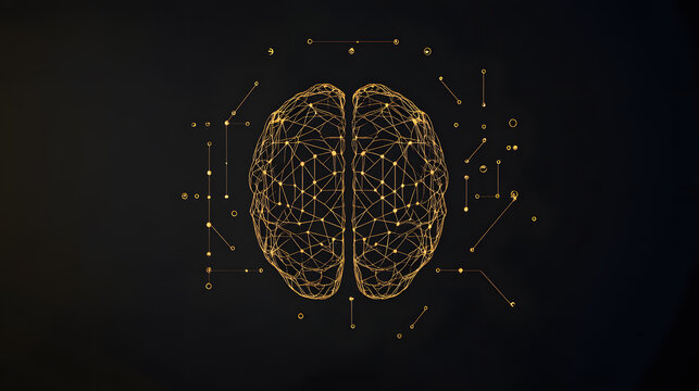 Abstract Digital Brain with Neural Connections on Dark Background