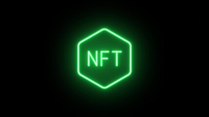 Neon NFT token icon, flickering emergence and fading. Glowing neon NFT icon, looped animation. NFT technology, digital token, virtual artwork marketplace, crypto coin. Violet blue azure colors - Powered by Adobe
