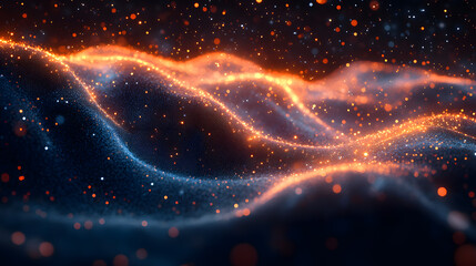 Dynamic Waves of Light and Sparkling Particles in a Cosmic Setting