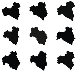 Obraz premium Nine Black Silhouette Maps of Administrative Regions