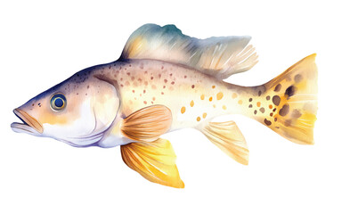 Sea watercolor fish illustration on white background. Fresh and raw seafood.