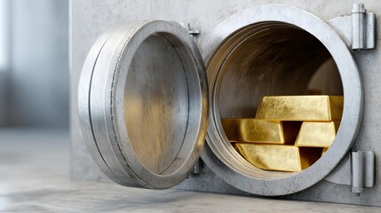 Safe haven asset opportunity and value trend concept. A close-up of gold bars in a secure vault showcasing wealth.