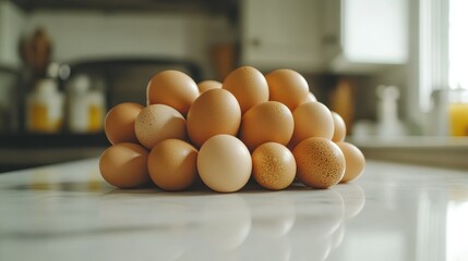 Pile of eggs on a kitchen counter
