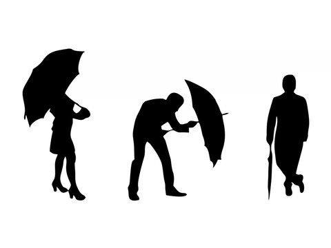 Silhouette of people with umb...