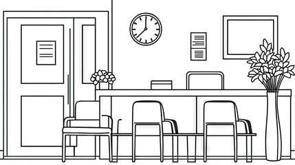 Simple outline of a waiting room interior.