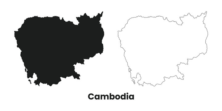 Cambodia black and line maps silhouette Vector Illustration