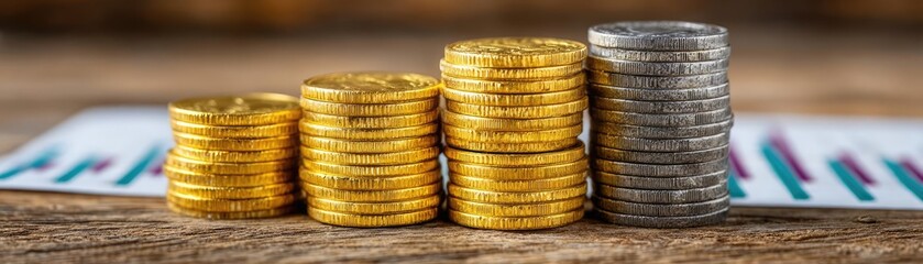 Investment opportunity on value and trading wealth concept. Stacked coins representing financial growth and investment potential.