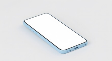 Modern Blue Smartphone Mockup with Blank White Screen Display on White Background