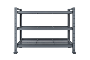 Gray metal shelving unit with three tiers