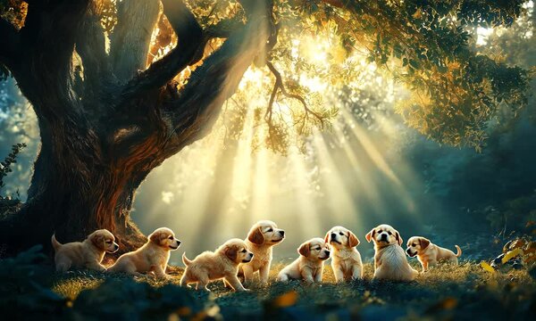 Playful puppies enjoying a sunny day