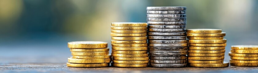 Investment opportunity on value and trading wealth concept. Stacks of coins symbolizing wealth and financial growth.