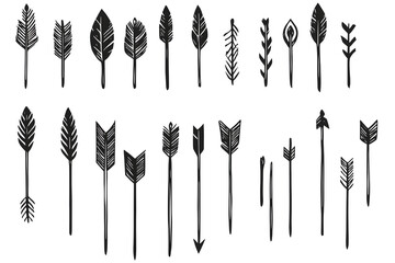 hand-drawn black arrows, multiple curved and straight designs, isolated on transparent background