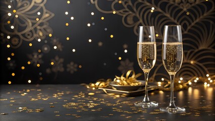 Two champagne flutes festive new years eve celebration