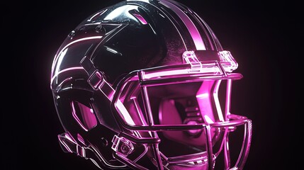A polished football helmet with vibrant pink accents.